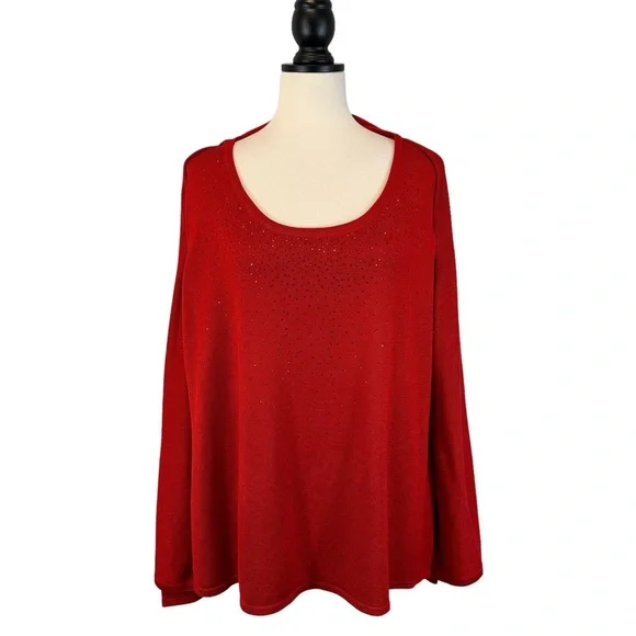 Charter Club Red Sweater Faux Twinset Rhinestone Accent, Size 3X - Picture 8 of 11